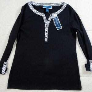 NWT Karen Scott 3/4 Sleeve V Neck Blouse Black Sm